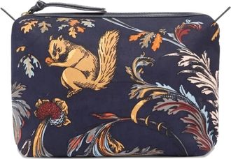 Inou&iuml; Editions floral squirrel clutch bag - women - Leather/Cotton - One Size - Blue