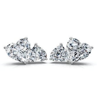 Pompeii3 3Ct Heart Cut Toi et Moi Diamond Earrings 14k Gold Lab Grown