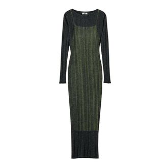 Twinset Knitted Dresses, female, Black, Size: XS Abito lungo fitted in maglia a costine