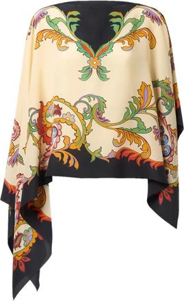 Etro Accessoires, Dames, Veelkleurig, ONE Size, Zijden Sjaal met Bloemmotief en Paisley Asymmetrisch Model