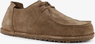 Birkenstock Mens Suede Lace-Up Shoes Beige Flat