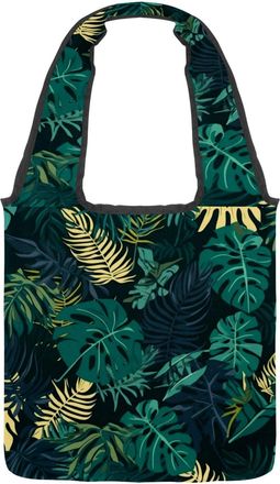 Generic Tropical Leaves Pattern Reversible Canvas Shoulder Tote - Double-Sided Print, 12oz Cotton, 27cm Drop, Fold-Flat Bag for Travel, Shopping, Street Outin