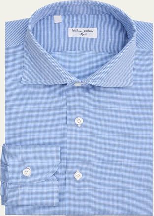 Cesare Attolini Mens Micro-Check Cotton-Linen Shirt