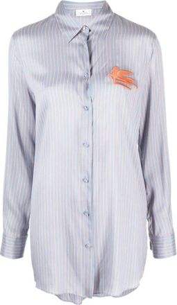 Etro Zijden overhemd met verticale strepen - Dames - Overhemden - Blauw - 2XS - Overhemden