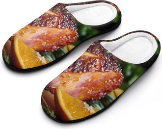 Generic Honey Glazed Ham Funny Mens Cotton Slippers Soft Non-Slip Rubber Sole House Slipper Indoor Outdoor