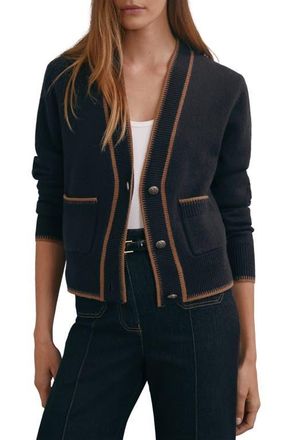 Reiss Louisa Tipped Wool & Cashmere Cardigan in Navy/Camel at Nordstrom, Size X-Small