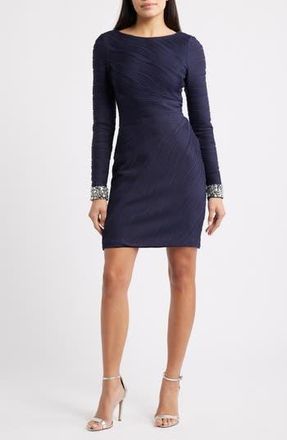 Vince Camuto Rhinestone Detail Long Sleeve Cocktail Dress in Navy at Nordstrom Rack, Size 18 (Similar To 14W)