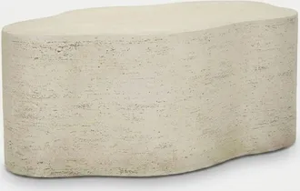Les Tendances Tavolino Da Caff&egrave; Cloud Moderno In Mgo Cream Cm 92,5x54,8x40 - Design Organico E Materiale Effetto Pietra Scolpita
