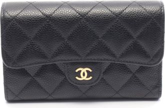 Chanel Black Leather Wallet (Tri-Fold) (Pre-Owned)