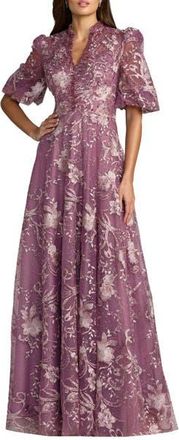 Mac Duggal Queen Anne Puff Sleeve A-Line Gown in Wisteria at Nordstrom, Size 16
