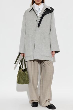Bottega Veneta Wool Wide-leg Pleated Trousers, Womens, Beige