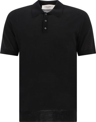 Golden Goose Mens Merino Wool Polo Shirt - Black - Size Medium