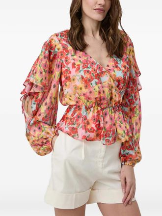 Guess Co Blusa a fiori con ruches - Rosso