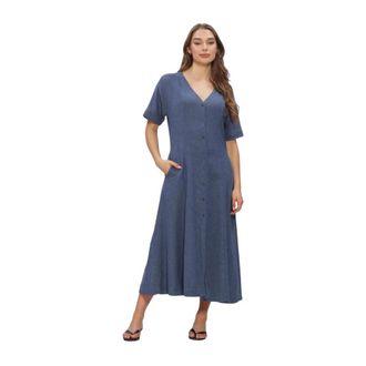Moss Copenhagen Ginia 2/4 Dress - Dames - Casual kleedjes - Blauw - XS - Linnen - Kleedjes