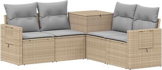 vidaXL Juego De Sof&aacute; 5 Uds. Beige Y Gris Claro Rat&aacute;n Sint&eacute;tico Y Acero Vidaxl