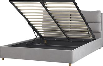Beliani Cama Con Somier De Terciopelo Gris Claro 160 X 200 Cm Almacenaje Batilly