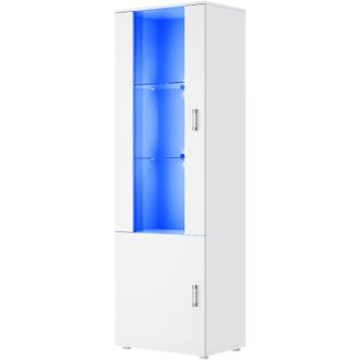 Elegant Lighting 187cm Display Cabinet Cupboard with Adjustable Glass Shelf RGB LED Light Large Storage Space White High Gloss Fronts