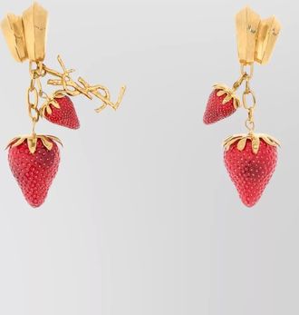 Saint Laurent cassandre metal resin drop earrings strawberry