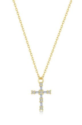 Lafonn Eden Baguette Simulated Diamond Cross Necklace in Gold at Nordstrom, Size 20