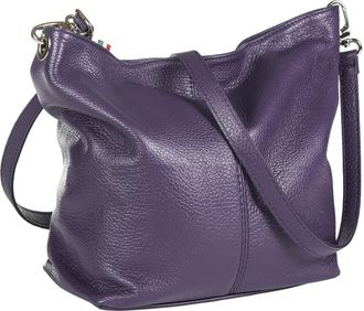 LiaTalia Womens Shoulder Bag - Soft Grained Leather - Medium Size Hobo Handbag Purse Made with 100% Italian Leather - Adal [Purple]