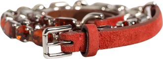 Dolce & Gabbana Womens Red Velvet Crystals Chain Embellished Belt Goat Cristal Real Brass