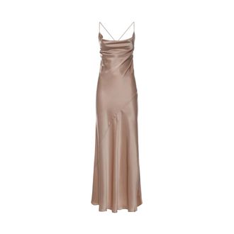 Pinko Lange Slip Dress - Dames - Avondkleed - Beige - S - Polyester - Kleedjes