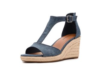 Lucky Brand Cyleste T-Strap Wedge Sandals Womens Wedge Shoes Navy : 9.5 M