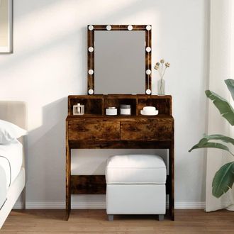 Berkfield Home Dressing Table with LED Smoked Oak 80x41x144.5 cm in Brown