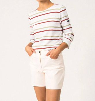 Saint James Galathee Ii Quarter Sleeve Top In Snow/almond/terracotta/powder