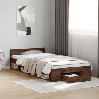 vidaXL Cama Con Caj&oacute;n Madera De Ingenier&iacute;a Marr&oacute;n Roble 75x190 Cm Vidaxl