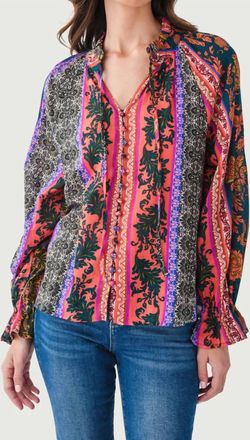 Dress Forum On The Road Ruffled Collar Button Down Blouse In Pine Harvest