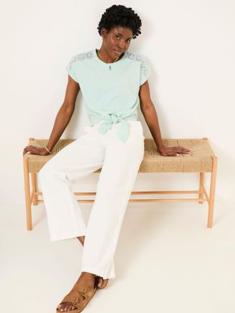 Fat Face FatFace Mint Green Lace Tie Front T Shirt