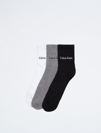 Calvin Klein Mens Cushion 3-Pack High Quarter Socks - Black
