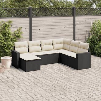 vidaXL Vidaxl - Set De Comedor De Jard&iacute;n 7 Pzas Y Cojines Rat&aacute;n Sint&eacute;tico Negro