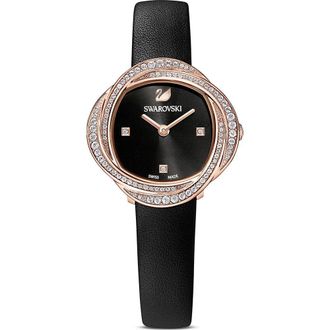 Swarovski 5552421 Crystal Leather Strap Black Rose Gold Tone dameshorloge