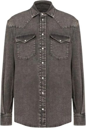 Dondup Camicia Texana Regular in Denim Stretch - Heren - Spijkeroverhemden - Zwart - XL - Denim - Overhemden