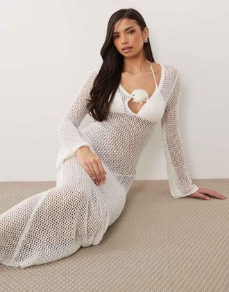 South Beach Vestito lungo a maniche lunghe alluncinetto bianco