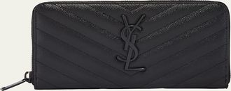 Saint Laurent YSL Monogram Large Zip Wallet in Grained Leather