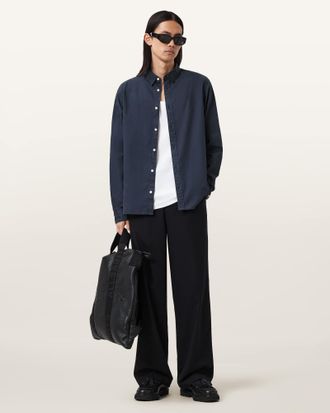 AllSaints Cotton Hawthorne Ramskull Stretch Fit Shirt, Size: XS