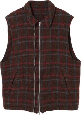 Undercover Gilet a quadri con zip - Marrone