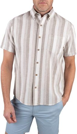 Tailor Vintage Puretec Linen Cotton Button-Up Shirt in Khaki Tonal Stripe at Nordstrom Rack, Size Xx-Large