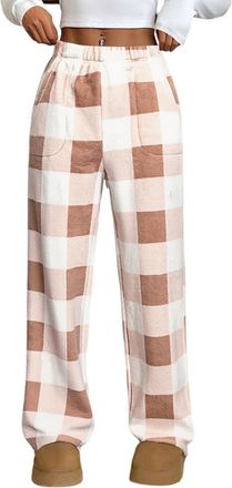 Generic Womens Plush Fleece Lounge Pants, High-Waisted Drawstring Pyjama Bottoms with Pockets | Soft Flannel Check & Solid Fleece Trousers for Ladies Homewear