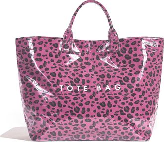 Generic Plaid PVC Tote Bag for Women Large PVC Tote Bag Letters Print Plastic Handbag, Shopping Work Handbag Gift (Leopard Pink)