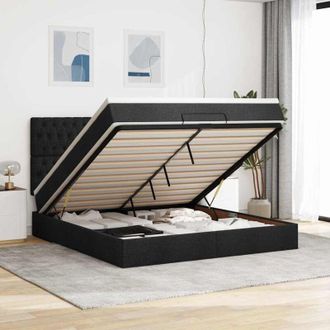 vidaXL Vidaxl - Estructura De Cama Otomana Con Colch&oacute;n Tela Negra 180x200cm