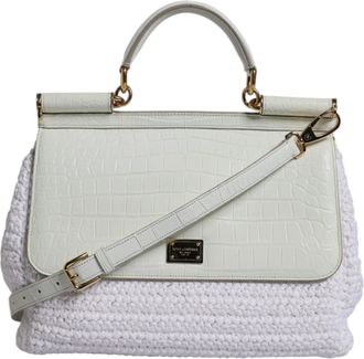 Dolce & Gabbana Womens White Rafia Leather Top Handle Crossbody Bag