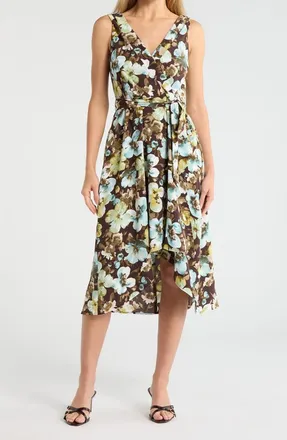 Connected Tie Waist High-Low Midi Dress in Chocolate at Nordstrom Rack, Size 16