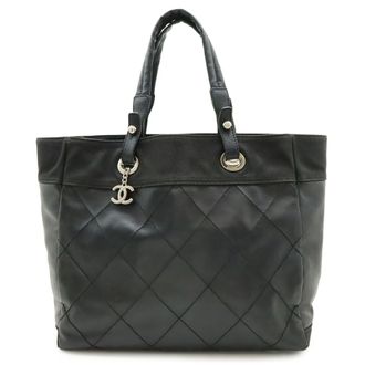 Chanel Black White Coated Canvas Handbag Tote Bag (Pre-Owned)