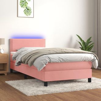 vidaXL Vidaxl - Cama Box Spring Colch&oacute;n Y Led Terciopelo Rosa 100x200 Cm