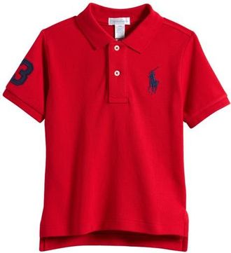 Ralph Lauren Mesh Sleeve Cotton Polo in Red at Nordstrom, Size 12M