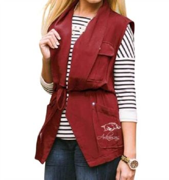 Gameday Couture University Of Arkansas Logo Drawstring Vest In Red